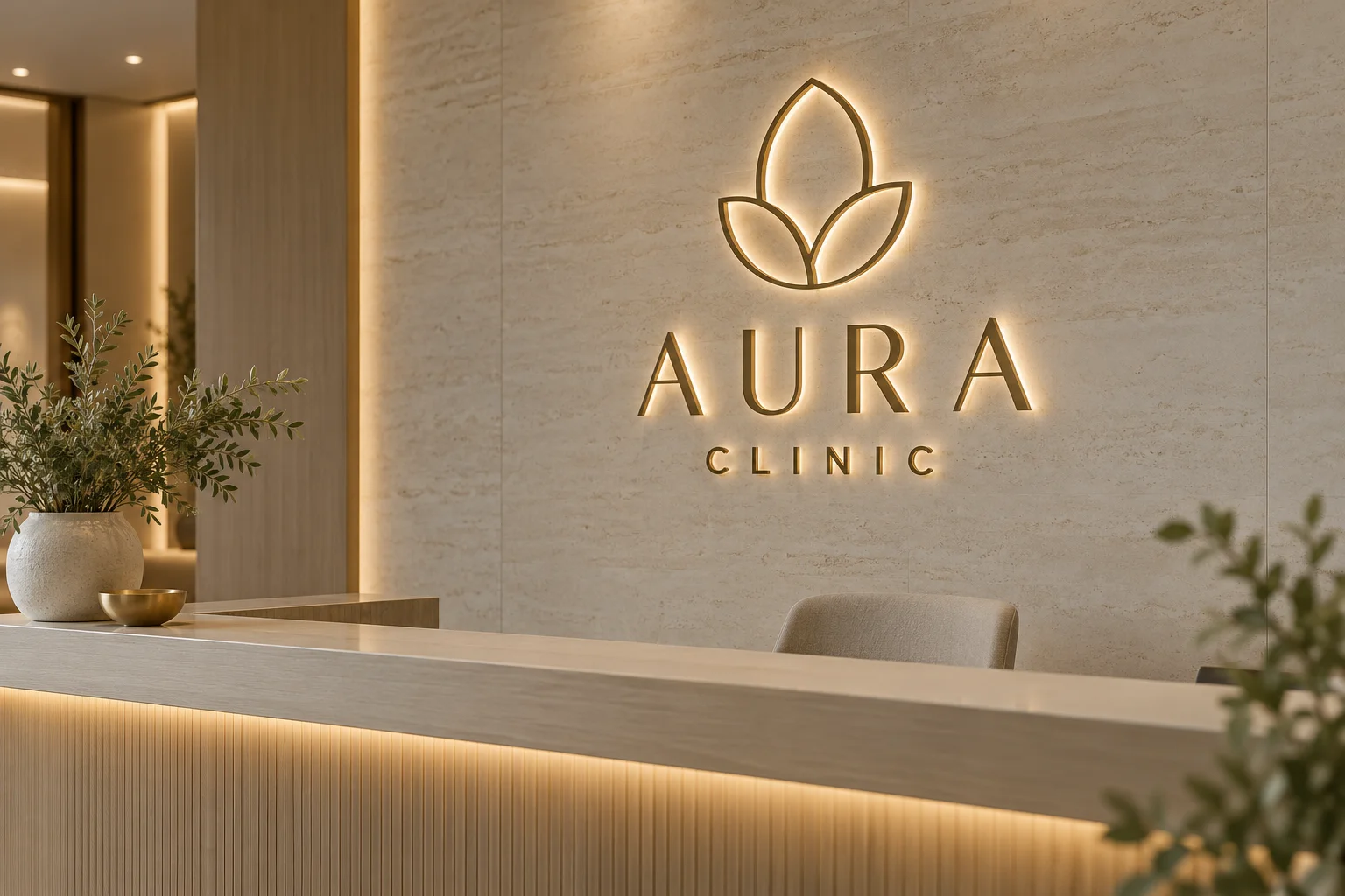 Reception & backlit logo signs — illustrative design concept